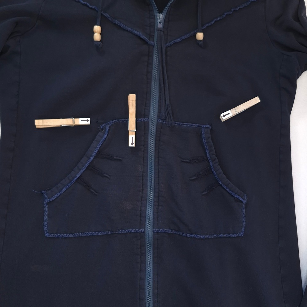 Prairie Underground Hoodie Navy Blue XL Organic Cotton Zip Up Boho VTG Coat - Picture 9 of 11